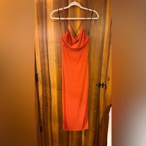 Forever 21 Burnt Orange Glossy Midi Dress